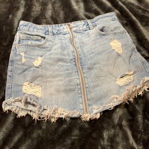 Garage distressed denim mini skirt